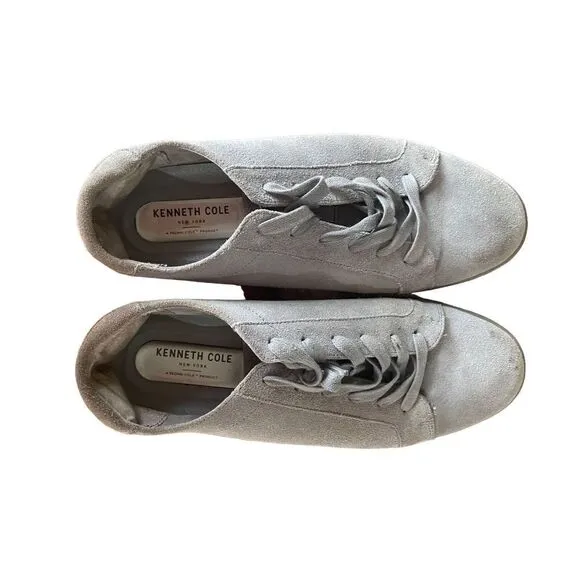 Kenneth Cole Mens Gray Leather Lace Up Low Top Sneakers Shoes Size 9.5