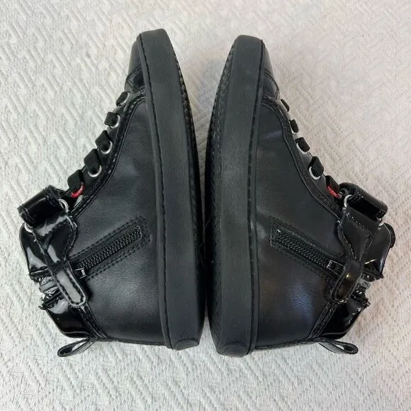 Kids Geox Kalispera V High Top Black Red Zip Up Girls Shoes Size 11 Sneakers