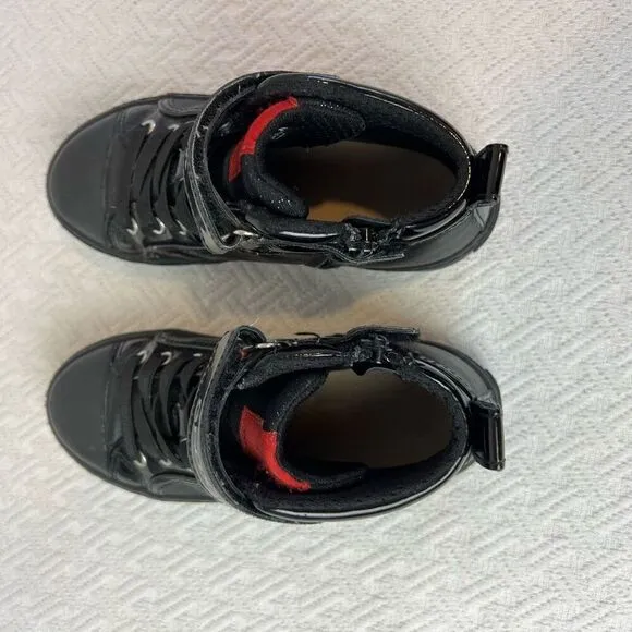 Kids Geox Kalispera V High Top Black Red Zip Up Girls Shoes Size 11 Sneakers