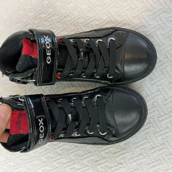 Kids Geox Kalispera V High Top Black Red Zip Up Girls Shoes Size 11 Sneakers