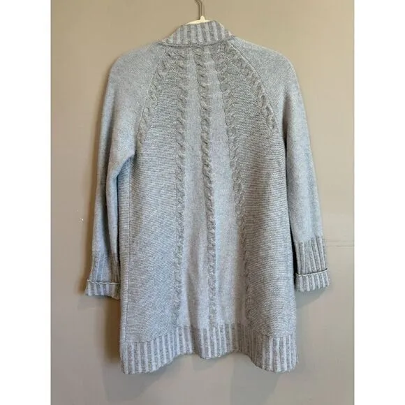 Kinross Cashmere Blue Grey Cableknit Cashmere‎ Cardigan XS