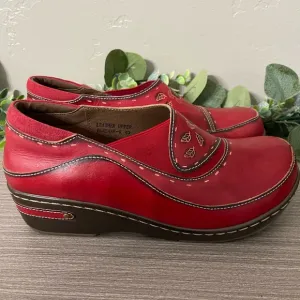 L'Artiste Burbank Women's Clogs Spring Step Painted Leather Red Size 40 / US 9.5
