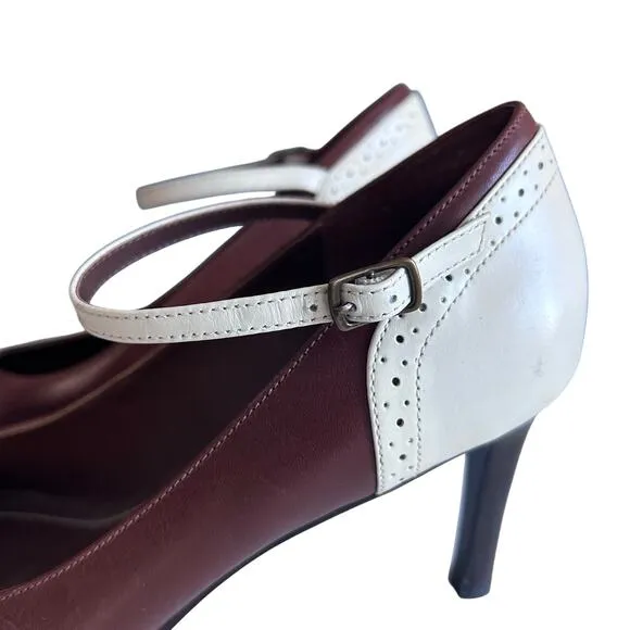 Lauren Ralph Lauren shoes women's 8 heels Mary Jane saddle brown bone Brazil