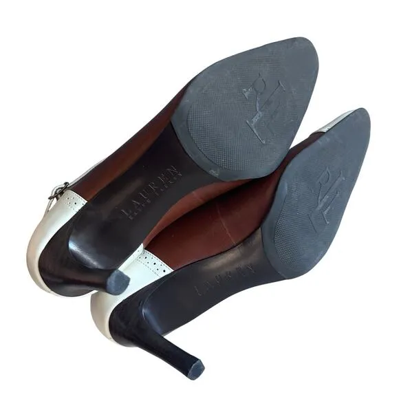 Lauren Ralph Lauren shoes women's 8 heels Mary Jane saddle brown bone Brazil