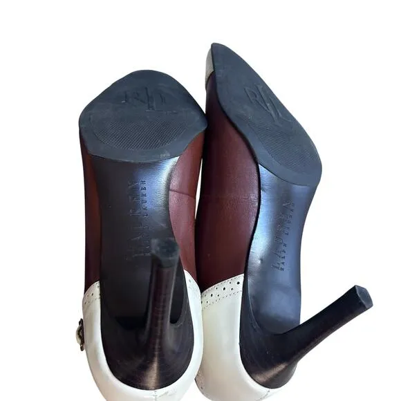 Lauren Ralph Lauren shoes women's 8 heels Mary Jane saddle brown bone Brazil