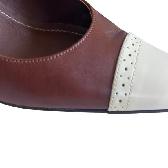 Lauren Ralph Lauren shoes women's 8 heels Mary Jane saddle brown bone Brazil