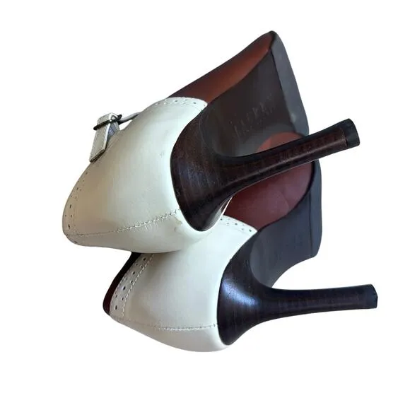 Lauren Ralph Lauren shoes women's 8 heels Mary Jane saddle brown bone Brazil
