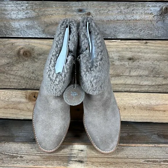 Lauren Ralph Lauren Steph Shearling-Trim Suede Bootie - Taupe - 6 - NWOB