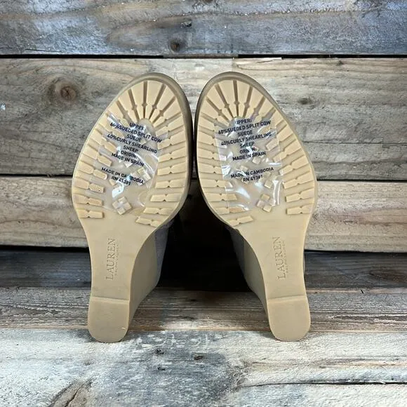 Lauren Ralph Lauren Steph Shearling-Trim Suede Bootie - Taupe - 6 - NWOB