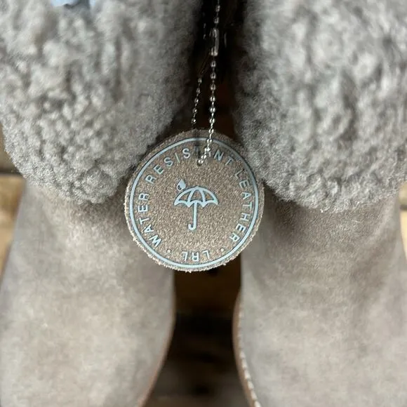 Lauren Ralph Lauren Steph Shearling-Trim Suede Bootie - Taupe - 6 - NWOB