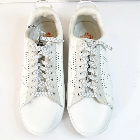 Le Tigre White Leather Tompkins Court Sneakers Size 8