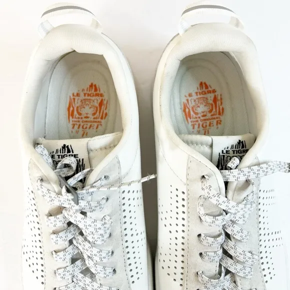 Le Tigre White Leather Tompkins Court Sneakers Size 8