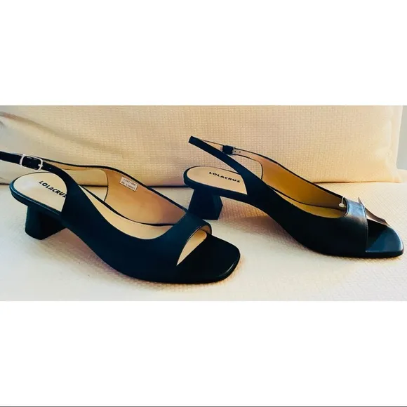 LOLA CRUZ Black Leather Sling Back Shoes Size  EU 40  NEW Career Office Comfort