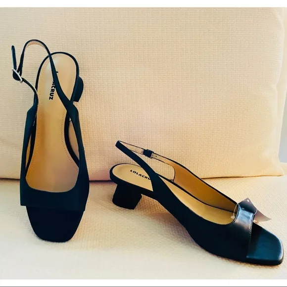 LOLA CRUZ Black Leather Sling Back Shoes Size  EU 40  NEW Career Office Comfort