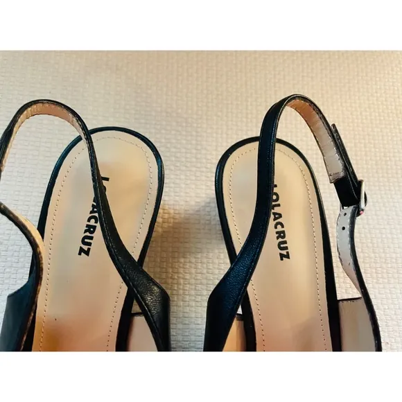 LOLA CRUZ Black Leather Sling Back Shoes Size  EU 40  NEW Career Office Comfort