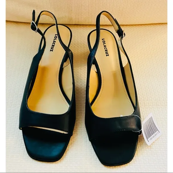 LOLA CRUZ Black Leather Sling Back Shoes Size  EU 40  NEW Career Office Comfort