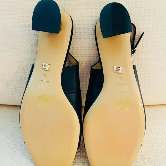 LOLA CRUZ Black Leather Sling Back Shoes Size  EU 40  NEW Career Office Comfort