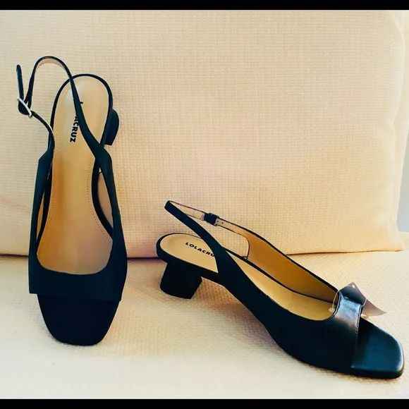 LOLA CRUZ Black Leather Sling Back Shoes Size  EU 40  NEW Career Office Comfort