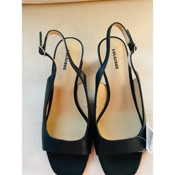 LOLA CRUZ Black Leather Sling Back Shoes Size  EU 40  NEW Career Office Comfort