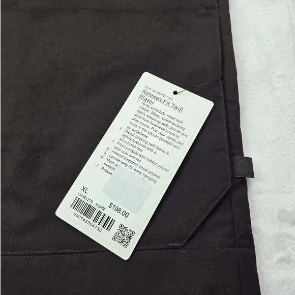 Lululemon Relaxed Fit Twill Mens Blazer XL Three Button Espresso Sports Coat NWT