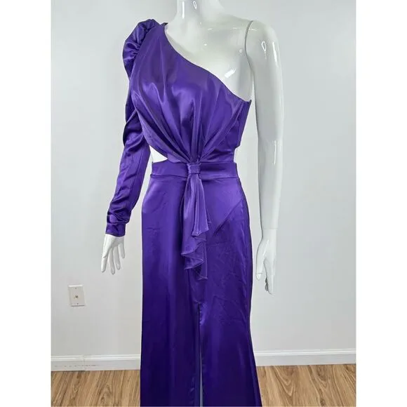 Mac Duggal Puff One Sleeve Cut Out Side Knot Gown Size 4
