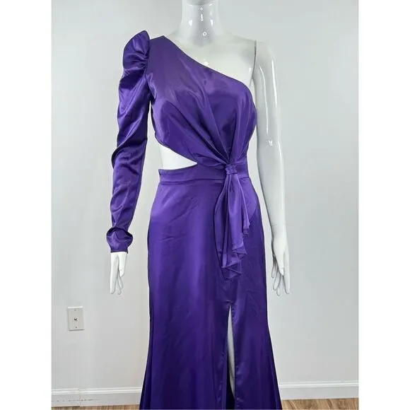 Mac Duggal Puff One Sleeve Cut Out Side Knot Gown Size 4