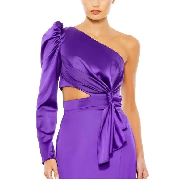 Mac Duggal Puff One Sleeve Cut Out Side Knot Gown Size 4