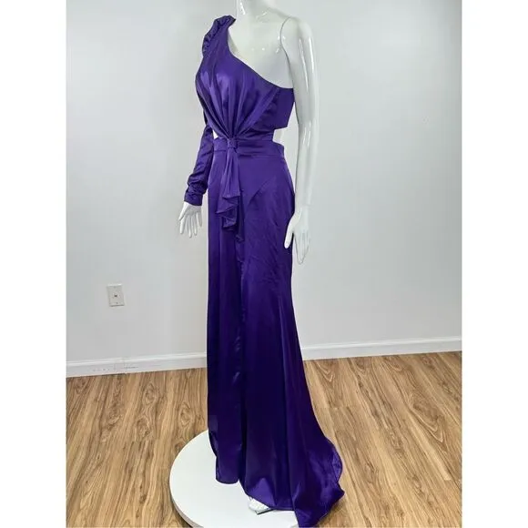 Mac Duggal Puff One Sleeve Cut Out Side Knot Gown Size 4