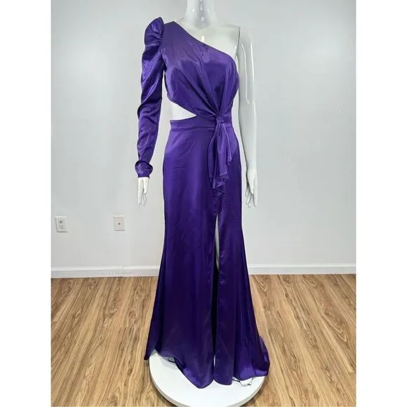 Mac Duggal Puff One Sleeve Cut Out Side Knot Gown Size 4
