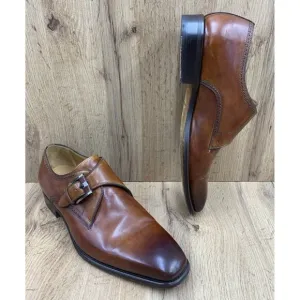 MAGNANNI 21207 Marco-II Monk Strap Mens Shoes Size 9 Calf Skin Leather Brown