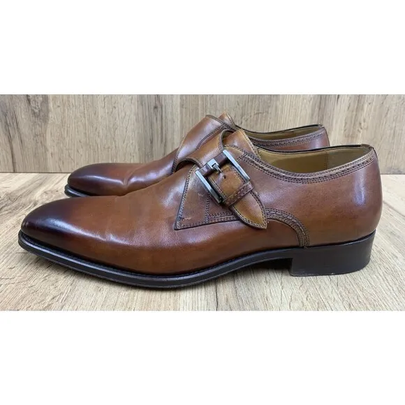 MAGNANNI 21207 Marco-II Monk Strap Mens Shoes Size 9 Calf Skin Leather Brown