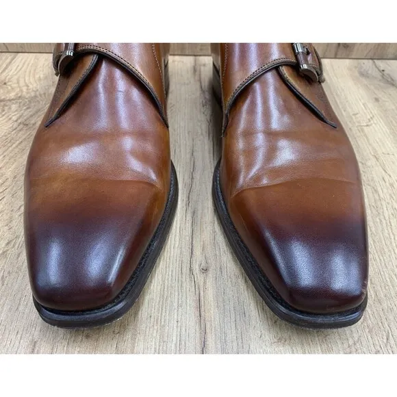 MAGNANNI 21207 Marco-II Monk Strap Mens Shoes Size 9 Calf Skin Leather Brown