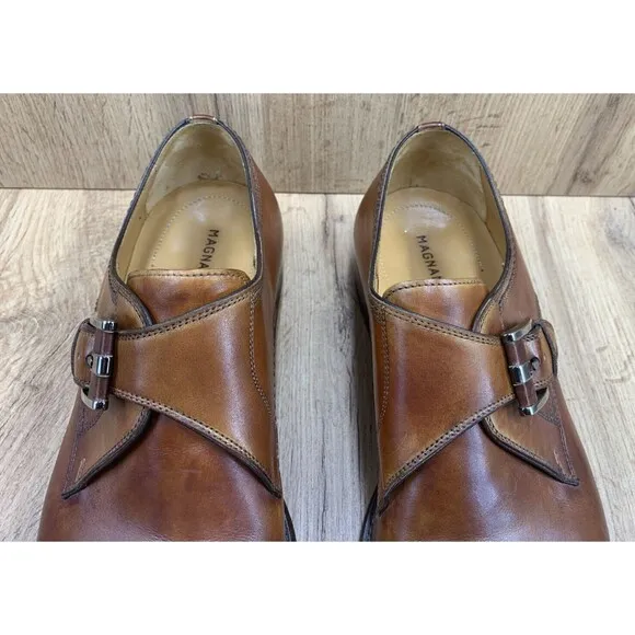 MAGNANNI 21207 Marco-II Monk Strap Mens Shoes Size 9 Calf Skin Leather Brown