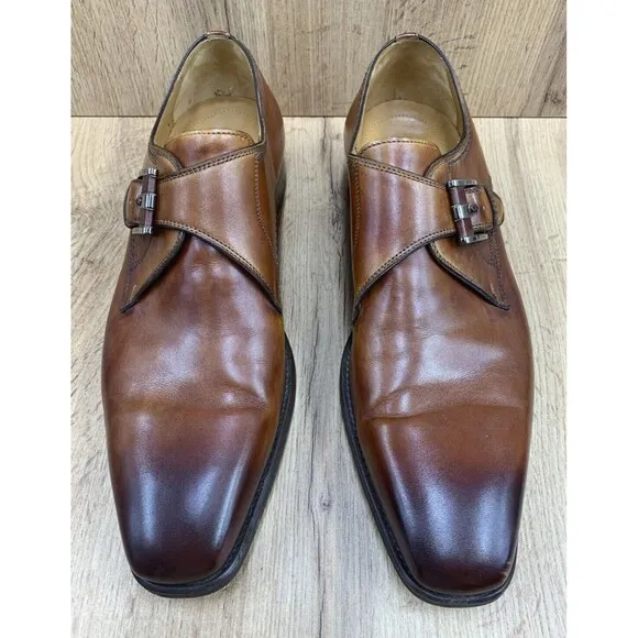 MAGNANNI 21207 Marco-II Monk Strap Mens Shoes Size 9 Calf Skin Leather Brown