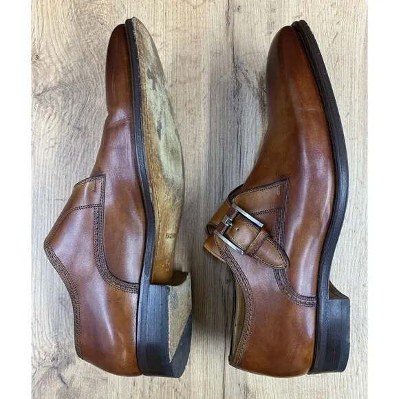 MAGNANNI 21207 Marco-II Monk Strap Mens Shoes Size 9 Calf Skin Leather Brown