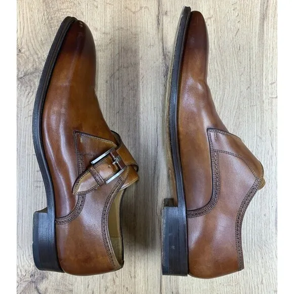 MAGNANNI 21207 Marco-II Monk Strap Mens Shoes Size 9 Calf Skin Leather Brown