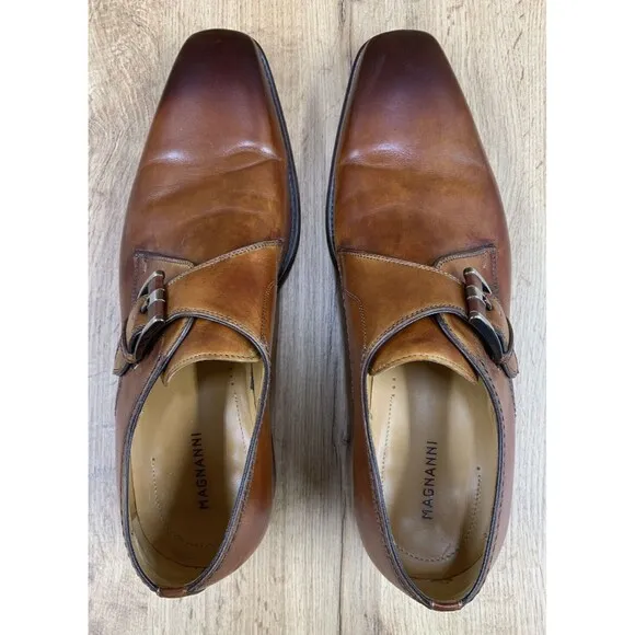MAGNANNI 21207 Marco-II Monk Strap Mens Shoes Size 9 Calf Skin Leather Brown