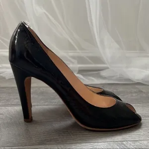 Marc by Marc Jacobs lacquered shoes high hill metallic black Italy Sz 39 USA 8