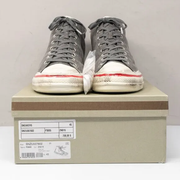 MARNI Olona Distressed Grey Cotton Canvas High-top Sneakers, Men's 12