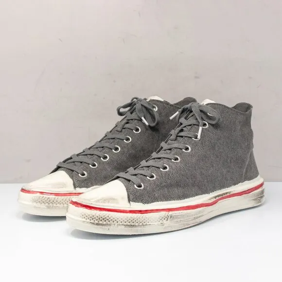 MARNI Olona Distressed Grey Cotton Canvas High-top Sneakers, Men's 12