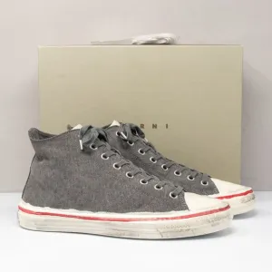 MARNI Olona Distressed Grey Cotton Canvas High-top Sneakers, Men's 12