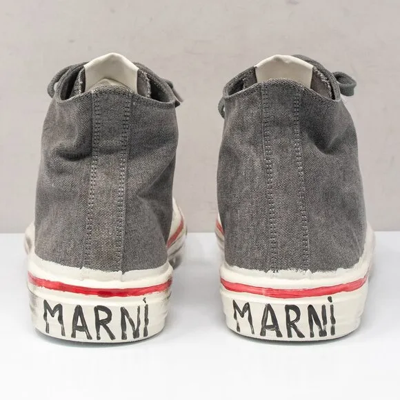MARNI Olona Distressed Grey Cotton Canvas High-top Sneakers, Men's 12