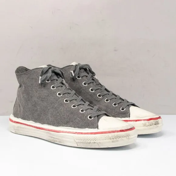 MARNI Olona Distressed Grey Cotton Canvas High-top Sneakers, Men's 12