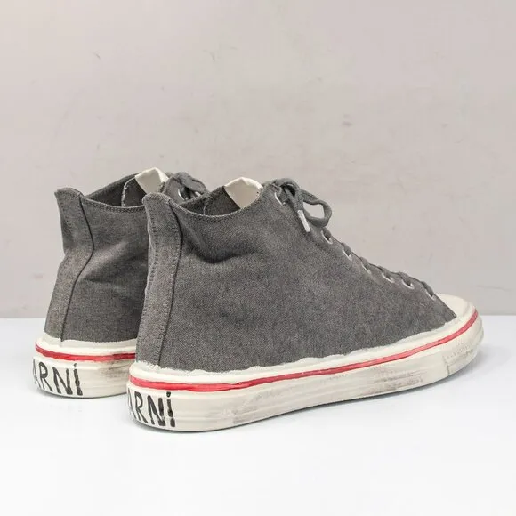 MARNI Olona Distressed Grey Cotton Canvas High-top Sneakers, Men's 12