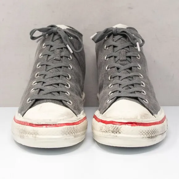 MARNI Olona Distressed Grey Cotton Canvas High-top Sneakers, Men's 12