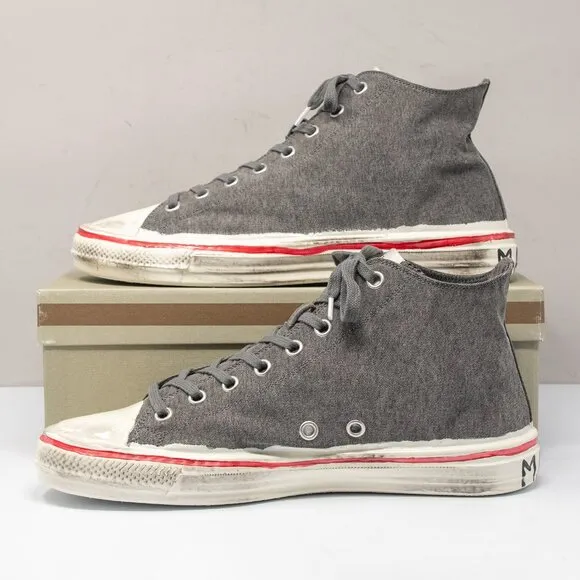 MARNI Olona Distressed Grey Cotton Canvas High-top Sneakers, Men's 12