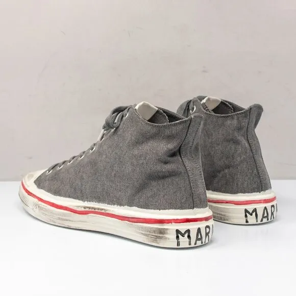 MARNI Olona Distressed Grey Cotton Canvas High-top Sneakers, Men's 12