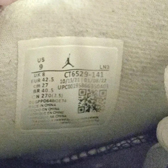 Mens Air Jordan Retro 6 White Shoes Size 9