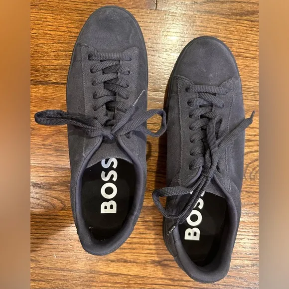 Men's Boss Rhys Dark Gray Suede Low Top Sneakers