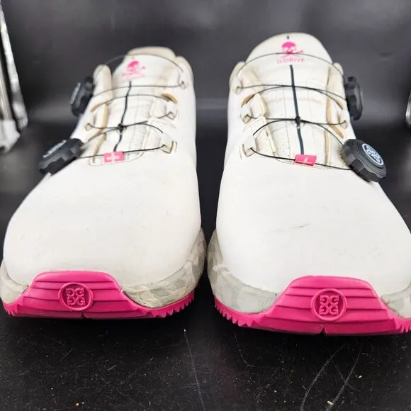 Mens G Drive Fore Golf Cleat Shoes 12 White Pink Sno Dial Cable Lace Spikeless